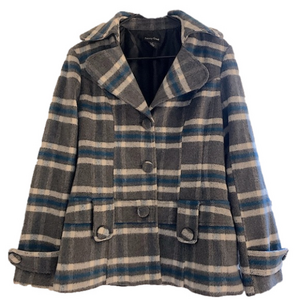 Classic pea coat plaid pattern formal petty coat outdoor classy office outfit